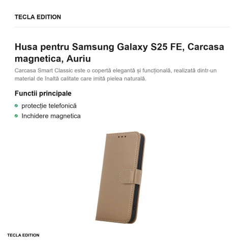 Husa Smart Classic pentru Samsung Galaxy S25 FE, tip carte cu inchidere magnetica, Auriu [1]