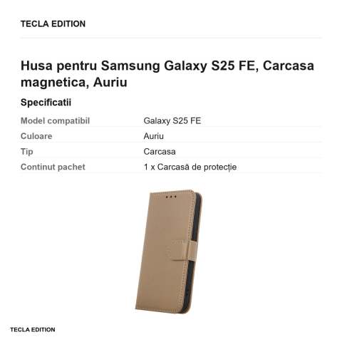Husa Smart Classic pentru Samsung Galaxy S25 FE, tip carte cu inchidere magnetica, Auriu [2]