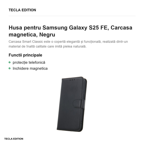 Husa Smart Classic pentru Samsung Galaxy S25 FE, tip carte cu inchidere magnetica, Negru [1]