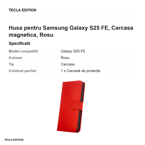 Husa Smart Classic pentru Samsung Galaxy S25 FE, tip carte cu inchidere magnetica, Rosu [2]
