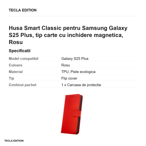 Husa Smart Classic pentru Samsung Galaxy S25 Plus, tip carte cu inchidere magnetica, Rosu [2]