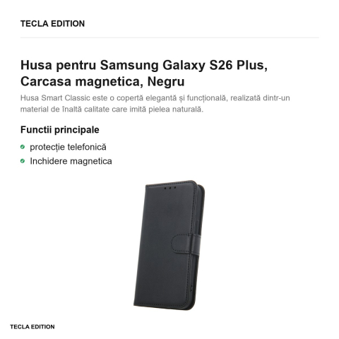 Husa Smart Classic pentru Samsung Galaxy S26 Plus, tip carte cu inchidere magnetica, Negru [1]