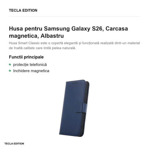 Husa Smart Classic pentru Samsung Galaxy S26, tip carte cu inchidere magnetica, Albastru [1]
