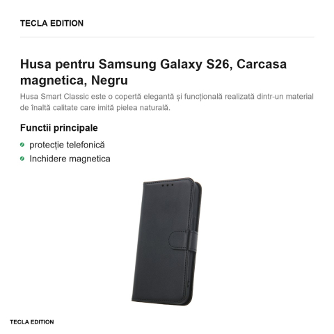 Husa Smart Classic pentru Samsung Galaxy S26, tip carte cu inchidere magnetica, Negru [1]