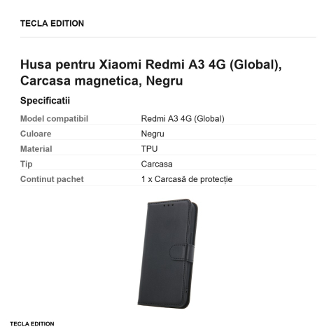 Husa Smart Classic pentru Xiaomi Redmi A3 4G (Global), tip carte cu inchidere magnetica, Negru [2]