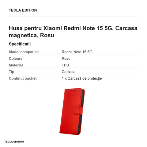 Husa Smart Classic pentru Xiaomi Redmi Note 15 5G, tip carte cu inchidere magnetica, Rosu [2]