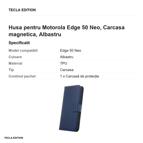 Husa Smart Classic ThinkPhone 25 pentru Motorola Edge 50 Neo, tip carte cu inchidere magnetica, Albastru [2]