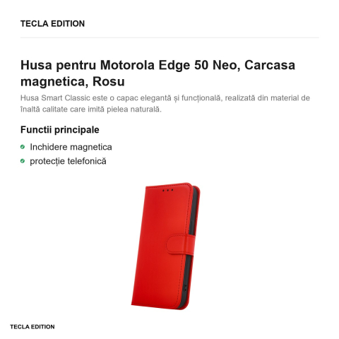 Husa Smart Classic ThinkPhone 25 pentru Motorola Edge 50 Neo, tip carte cu inchidere magnetica, Rosu [1]