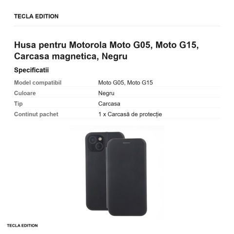 Husa Smart Diva pentru Motorola Moto G05, Moto G15, tip carte cu inchidere magnetica, Negru [2]