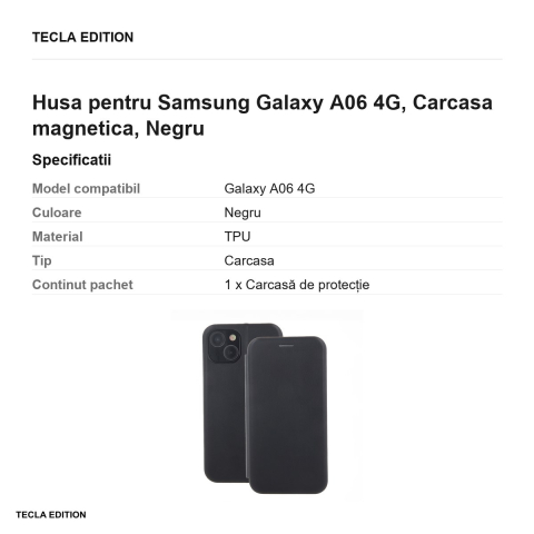 Husa Smart Diva pentru Samsung Galaxy A06 4G, tip carte cu inchidere magnetica, Negru [2]