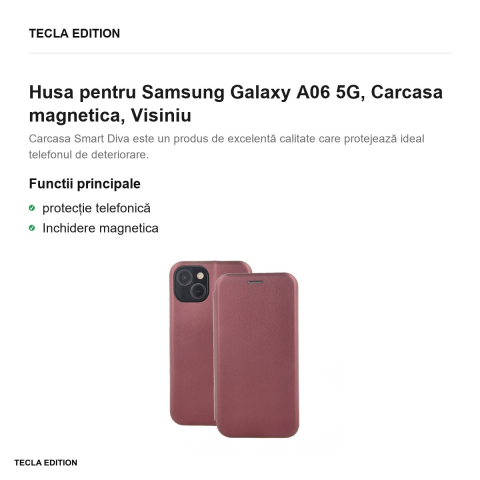 Husa Smart Diva pentru Samsung Galaxy A06 5G, tip carte cu inchidere magnetica, Visiniu [1]