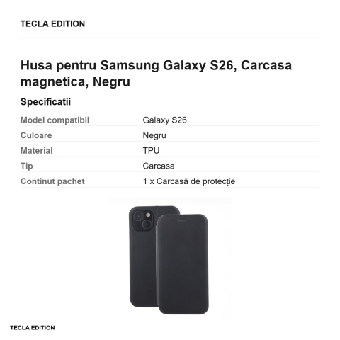 Husa Smart Diva pentru Samsung Galaxy S26, tip carte cu inchidere magnetica, Negru [2]