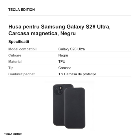 Husa Smart Diva pentru Samsung Galaxy S26 Ultra, tip carte cu inchidere magnetica, Negru [2]