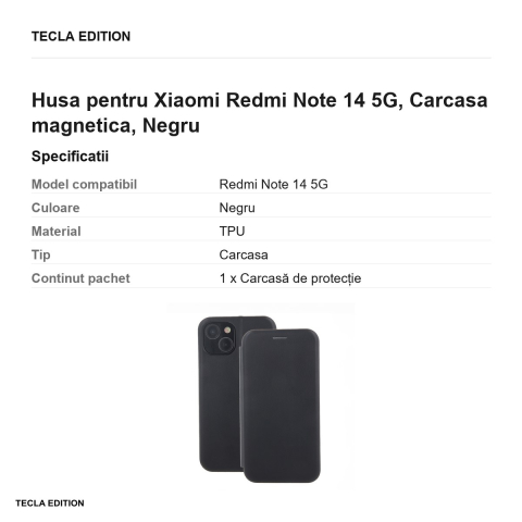 Husa Smart Diva pentru Xiaomi Redmi Note 14 5G, tip carte cu inchidere magnetica, Negru [2]