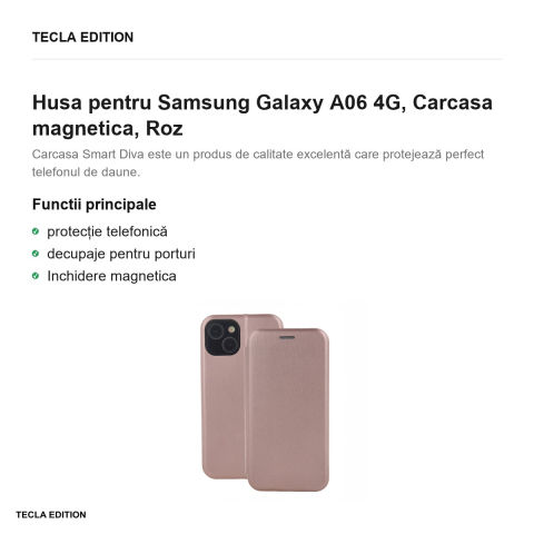 Husa Smart Diva rose pentru Samsung Galaxy A06 4G, tip carte cu inchidere magnetica, Roz [1]