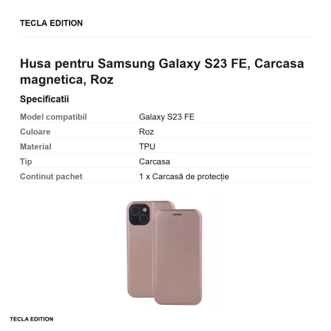 Husa Smart Diva rose pentru Samsung Galaxy S23 FE, tip carte cu inchidere magnetica, Roz [2]