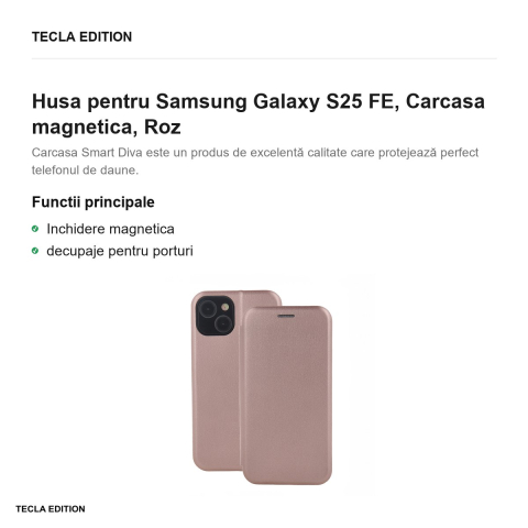 Husa Smart Diva rose pentru Samsung Galaxy S25 FE, tip carte cu inchidere magnetica, Roz [1]