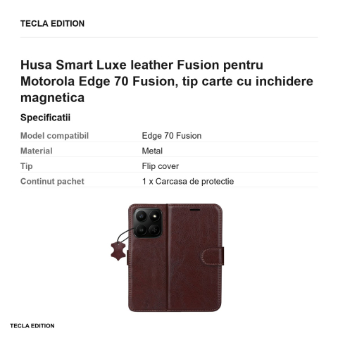 Husa Smart Luxe leather Fusion pentru Motorola Edge 70 Fusion, tip carte cu inchidere magnetica, Maro [2]
