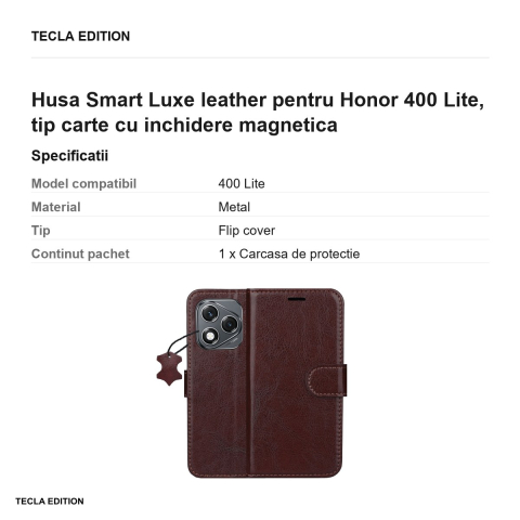 Husa Smart Luxe leather pentru Honor 400 Lite, tip carte cu inchidere magnetica, Maro [2]