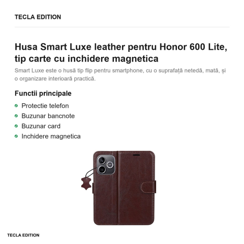 Husa Smart Luxe leather pentru Honor 600 Lite, tip carte cu inchidere magnetica, Maro [1]
