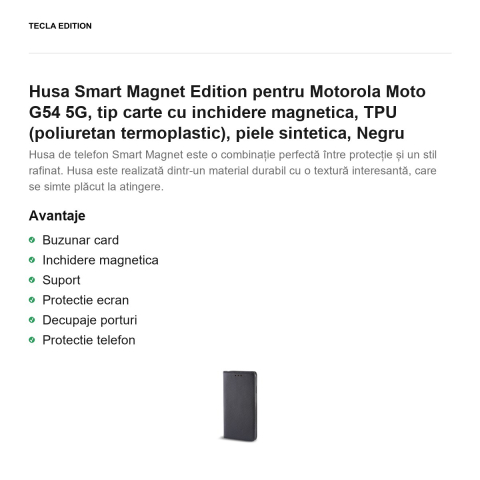 Husa Smart Magnet Edition pentru Motorola Moto G54 5G, tip carte cu inchidere magnetica, TPU (poliuretan termoplastic), piele sintetica, Negru [1]