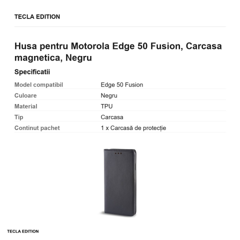 Husa Smart Magnet Fusion pentru Motorola Edge 50 Fusion, tip carte cu inchidere magnetica, Negru [2]