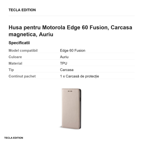 Husa Smart Magnet Fusion pentru Motorola Edge 60 Fusion, tip carte cu inchidere magnetica, Auriu [2]