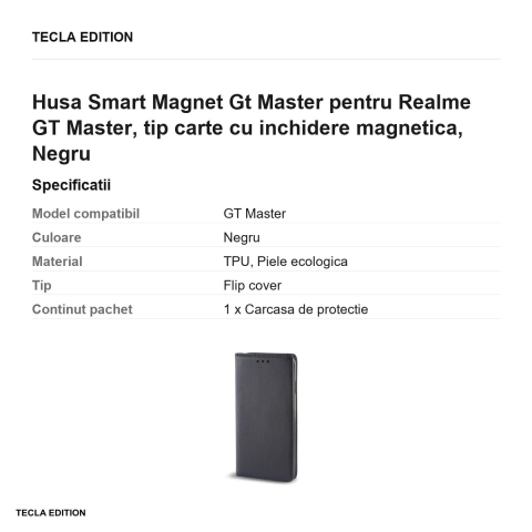 Husa Smart Magnet Gt Master pentru Realme GT Master, tip carte cu inchidere magnetica, Negru [2]