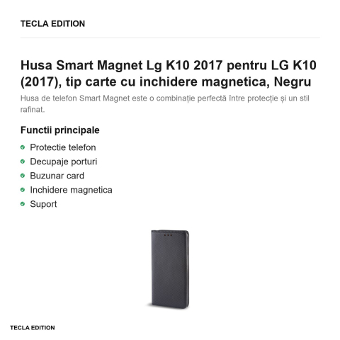 Husa Smart Magnet Lg K10 2017 pentru LG K10 (2017), tip carte cu inchidere magnetica, Negru [1]