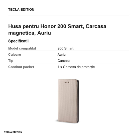 Husa Smart Magnet pentru Honor 200 Smart, tip carte cu inchidere magnetica, Auriu [2]