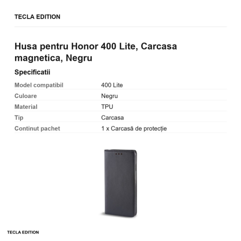 Husa Smart Magnet pentru Honor 400 Lite, tip carte cu inchidere magnetica, Negru [2]