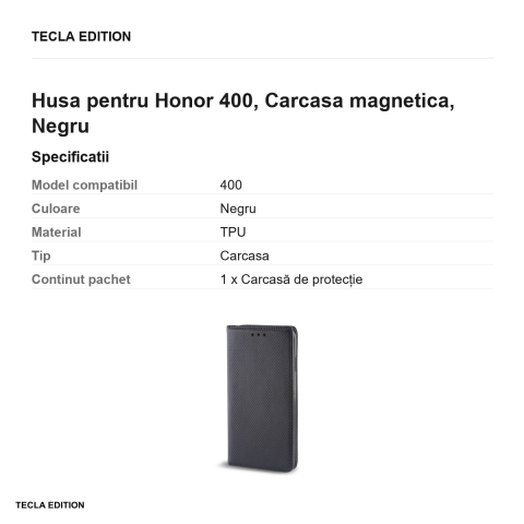 Husa Smart Magnet pentru Honor 400, tip carte cu inchidere magnetica, Negru [2]