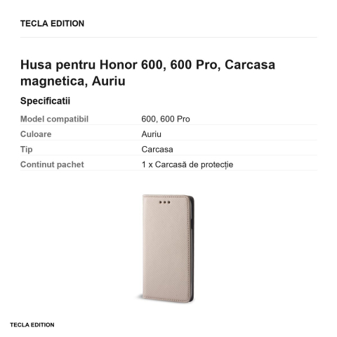 Husa Smart Magnet pentru Honor 600, 600 Pro, tip carte cu inchidere magnetica, Auriu [2]