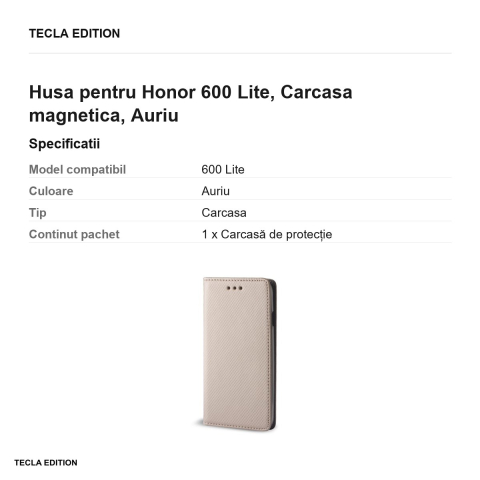 Husa Smart Magnet pentru Honor 600 Lite, tip carte cu inchidere magnetica, Auriu [2]