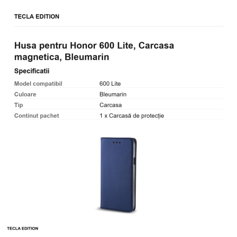 Husa Smart Magnet pentru Honor 600 Lite, tip carte cu inchidere magnetica, Bleumarin [2]