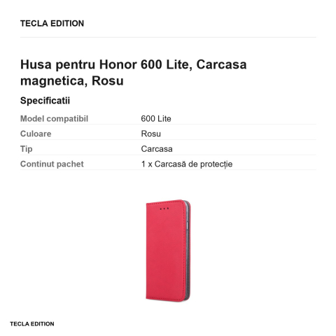 Husa Smart Magnet pentru Honor 600 Lite, tip carte cu inchidere magnetica, Rosu [2]