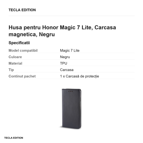 Husa Smart Magnet pentru Honor Magic 7 Lite, tip carte cu inchidere magnetica, Negru [2]