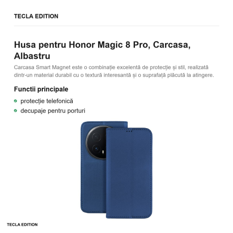 Husa Smart Magnet pentru Honor Magic 8 Pro, tip carte, Albastru [1]