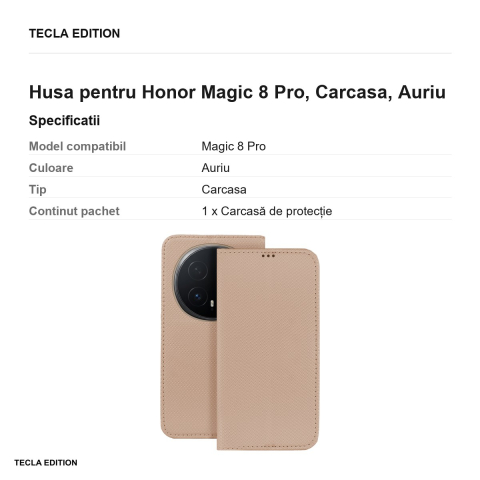 Husa Smart Magnet pentru Honor Magic 8 Pro, tip carte, Auriu [2]