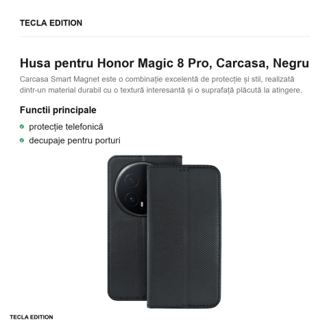 Husa Smart Magnet pentru Honor Magic 8 Pro, tip carte, Negru [1]