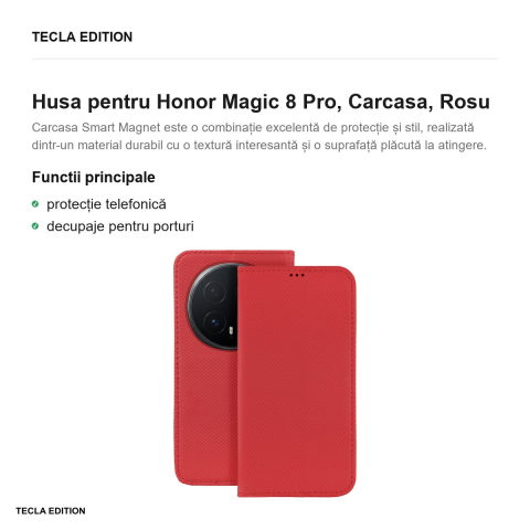 Husa Smart Magnet pentru Honor Magic 8 Pro, tip carte, Rosu [1]