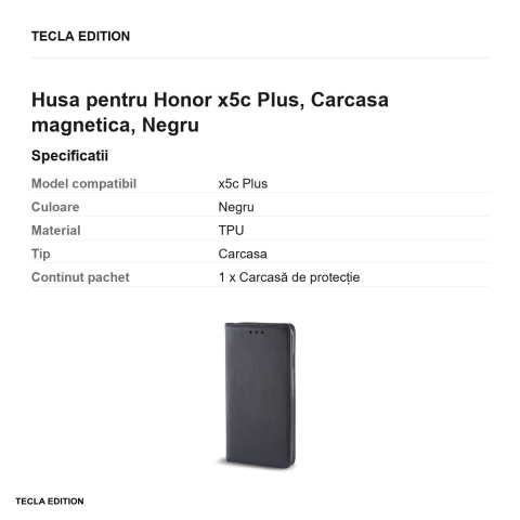 Husa Smart Magnet pentru Honor x5c Plus, tip carte cu inchidere magnetica, Negru [2]