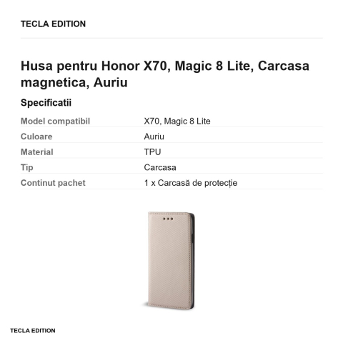 Husa Smart Magnet pentru Honor X70, Magic 8 Lite, tip carte cu inchidere magnetica, Auriu [2]