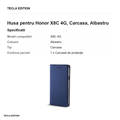Husa Smart Magnet pentru Honor X8C 4G, tip carte, Albastru [2]