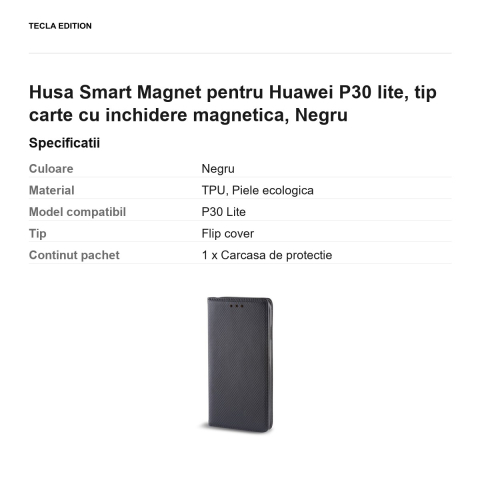 Husa Smart Magnet pentru Huawei P30 lite, tip carte cu inchidere magnetica, Negru [2]