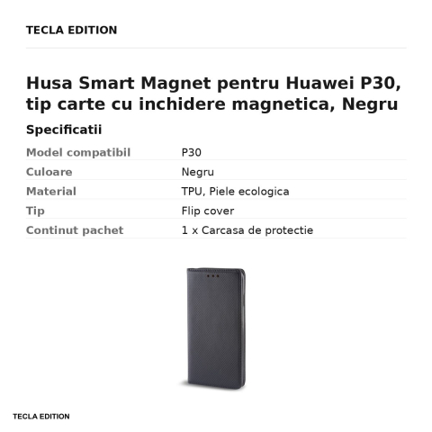 Husa Smart Magnet pentru Huawei P30, tip carte cu inchidere magnetica, Negru [2]