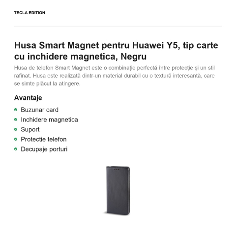 Husa Smart Magnet pentru Huawei Y5, tip carte cu inchidere magnetica, Negru [1]