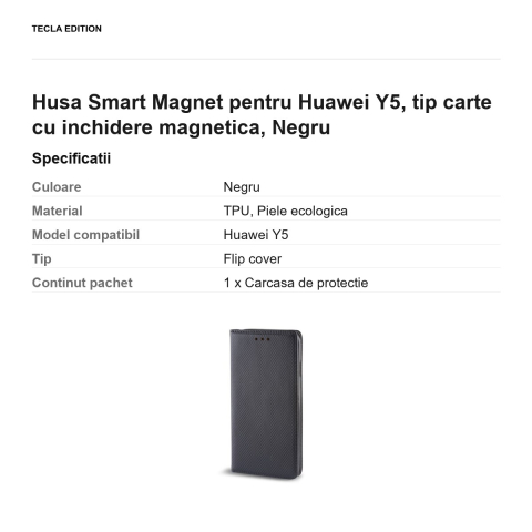 Husa Smart Magnet pentru Huawei Y5, tip carte cu inchidere magnetica, Negru [2]