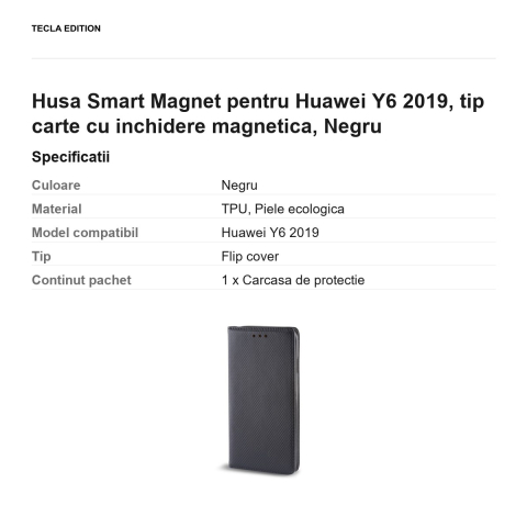 Husa Smart Magnet pentru Huawei Y6 2019, tip carte cu inchidere magnetica, Negru [2]