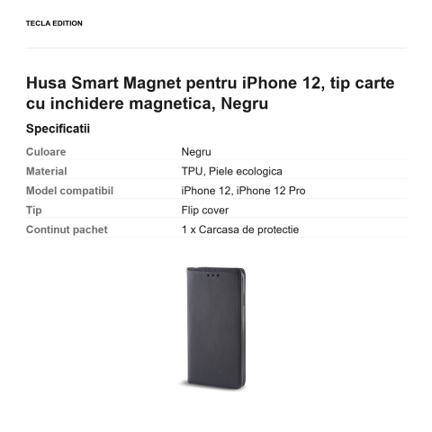 Husa Smart Magnet pentru iPhone 12, tip carte cu inchidere magnetica, Negru [2]